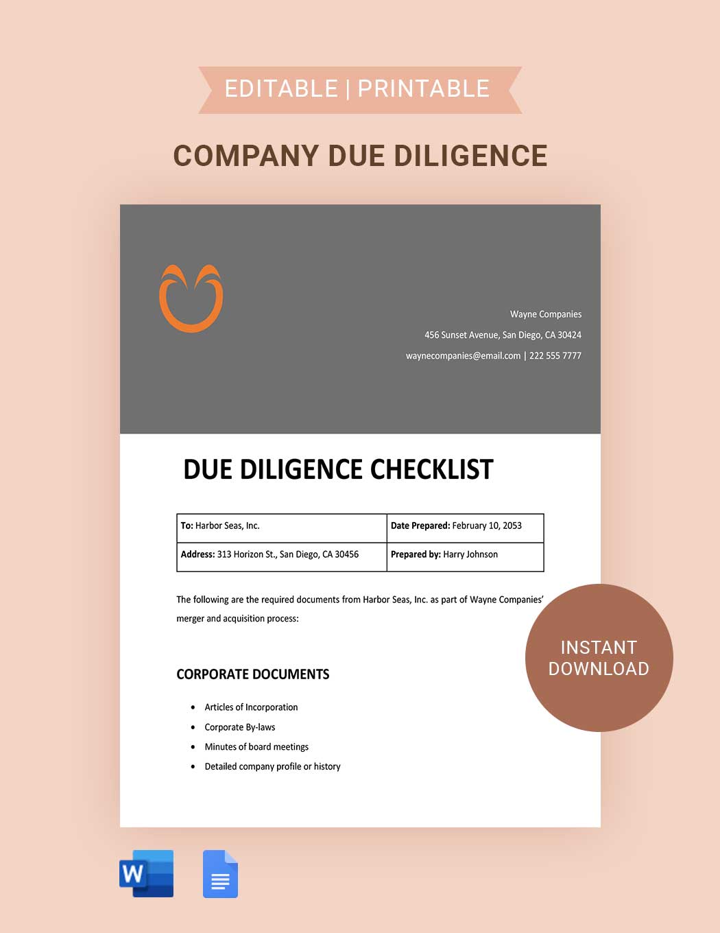 FREE Due Diligence Template - Download In Word, Google Docs, PDF, Apple ...