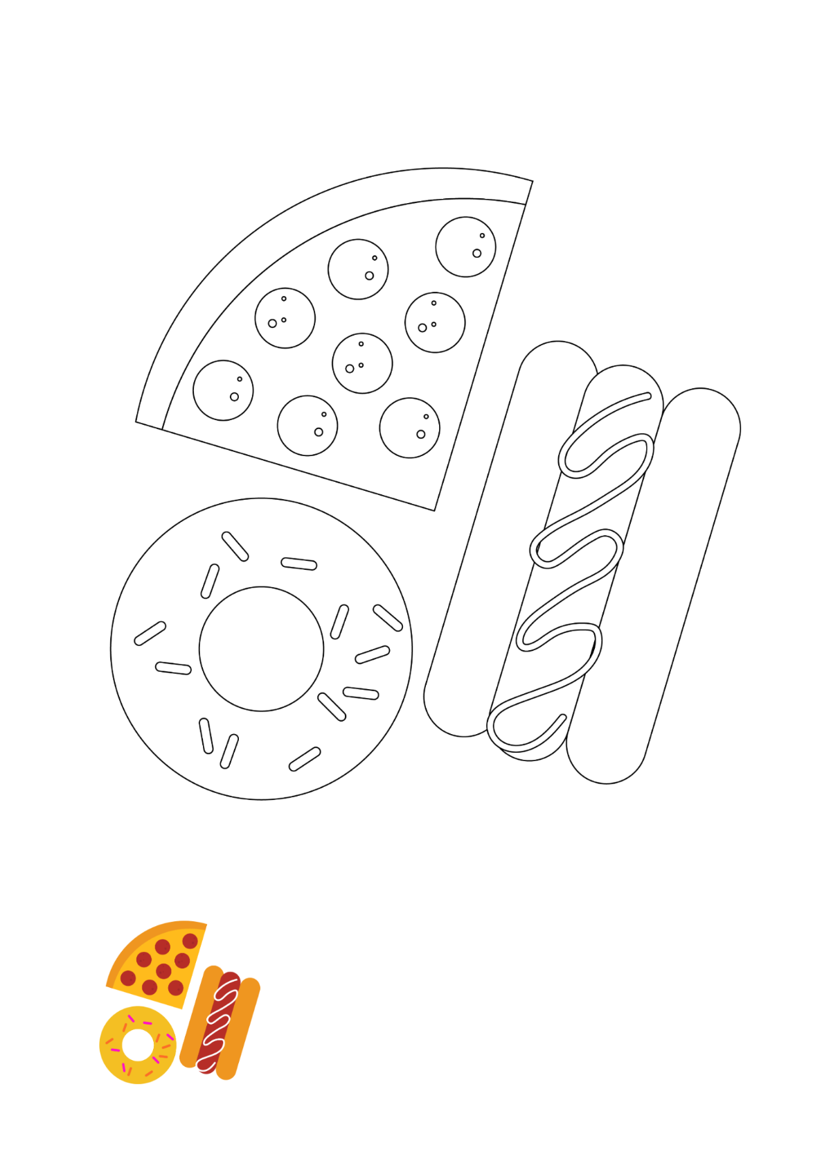 Junk Foods Coloring Page Template