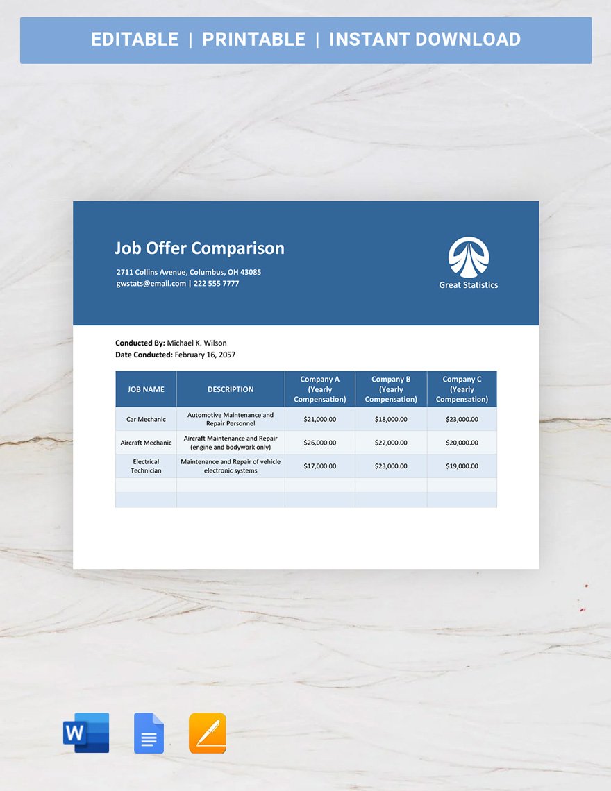 Job Offer Comparison Template