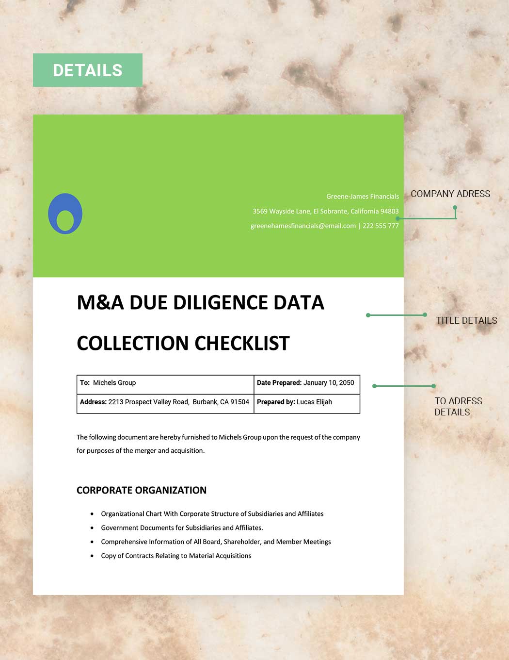 M&A Due Diligence Data Collection