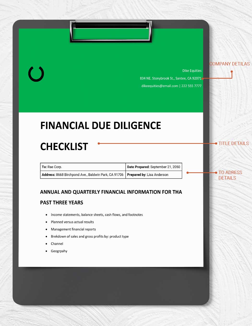 Financial Due Diligence Checklist 