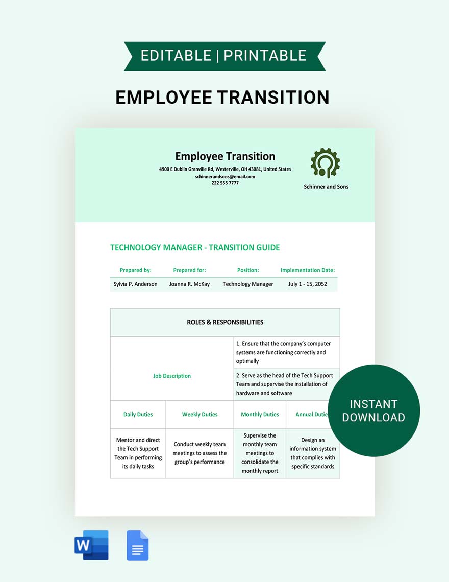 Employee Transition Template in Word, Google Docs, Apple Pages