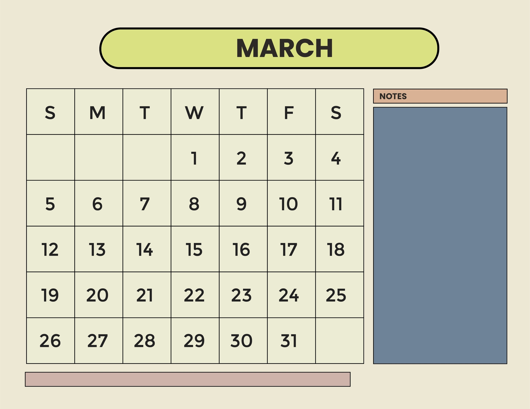 Simple Year 2023 Calendar Template