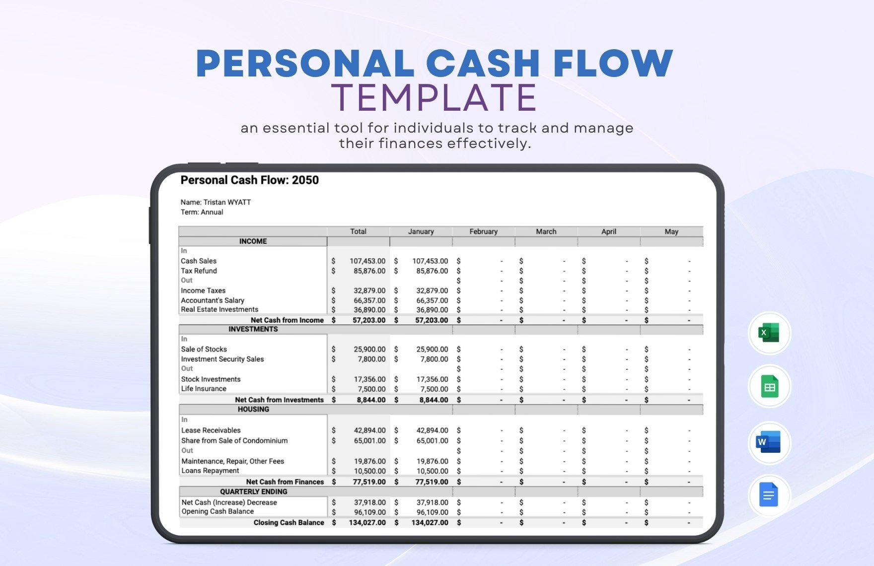 Free Personal Cash Flow Template in Word, Google Docs, Excel, Google Sheets
