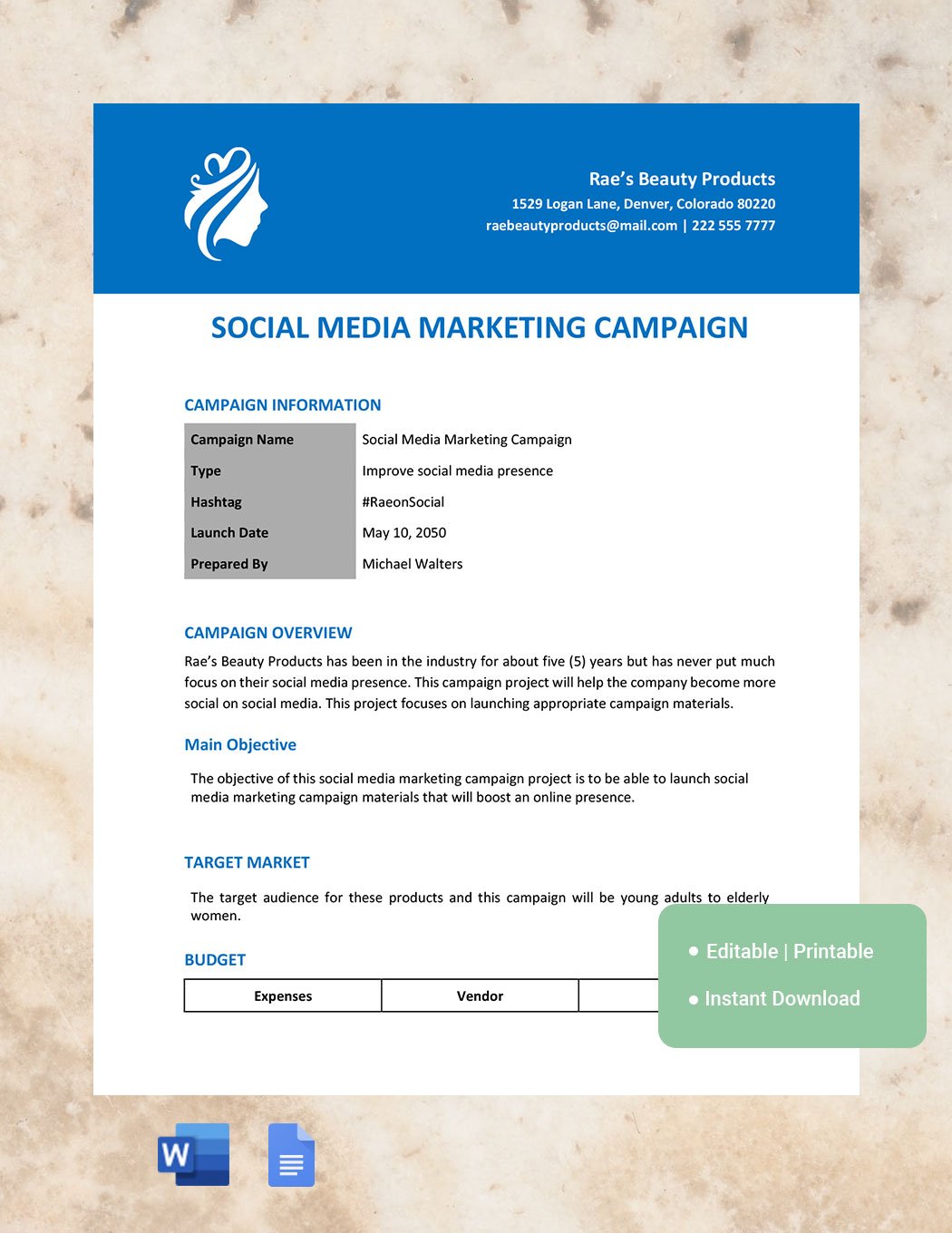 Free Social Media Marketing Campaign Template Google Docs, Word