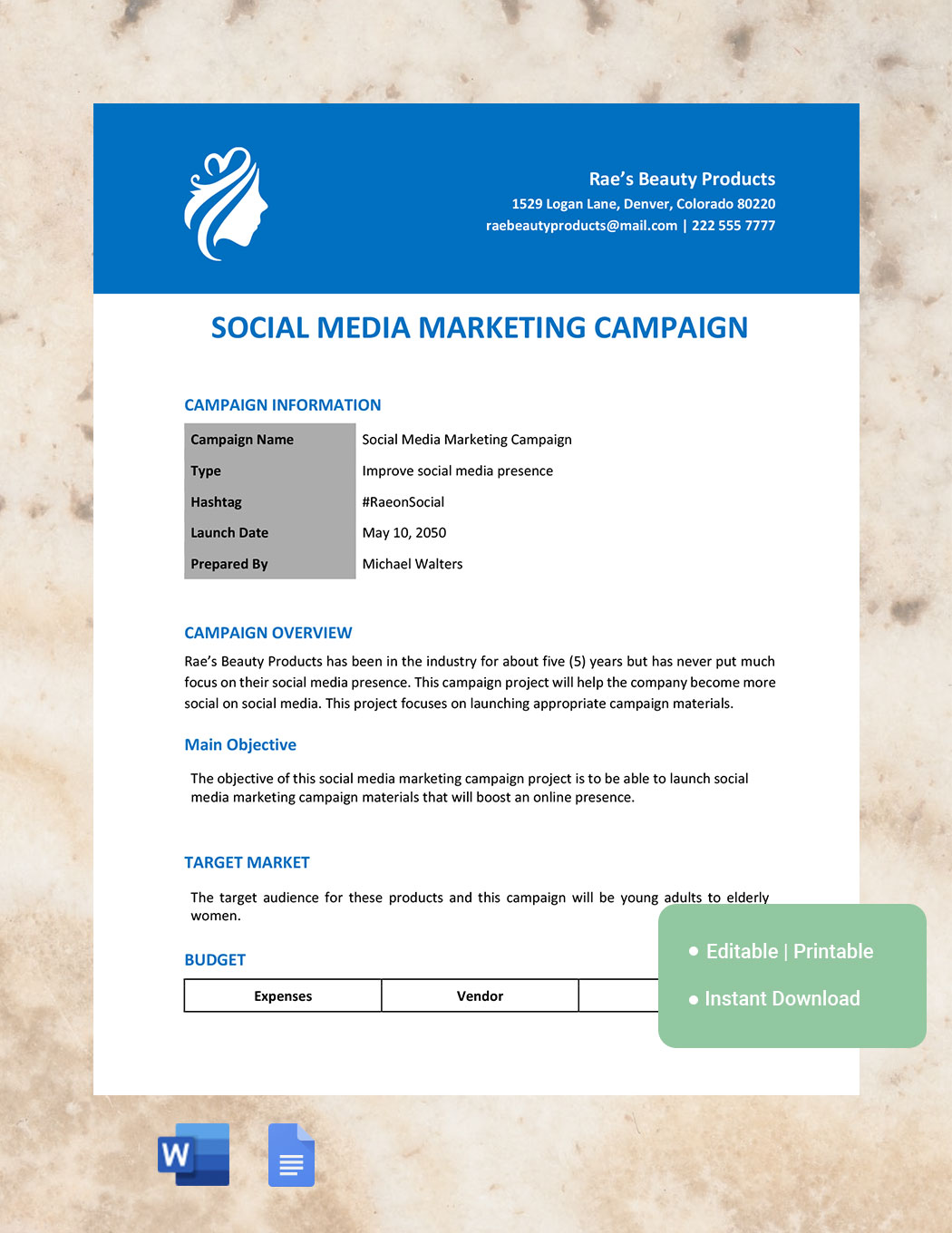 FREE Campaign Word Template Download