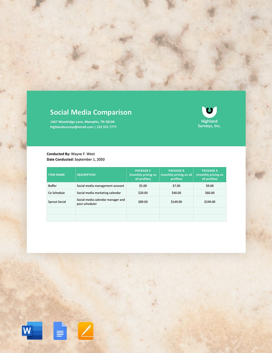 Social Media Comparison Template in Word, Google Docs, Apple Pages