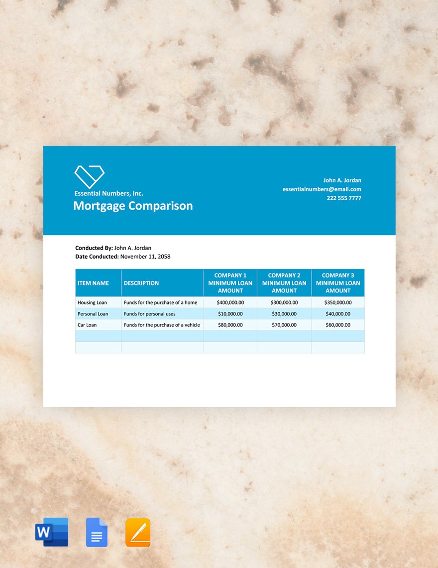 Mortgage Comparison Template