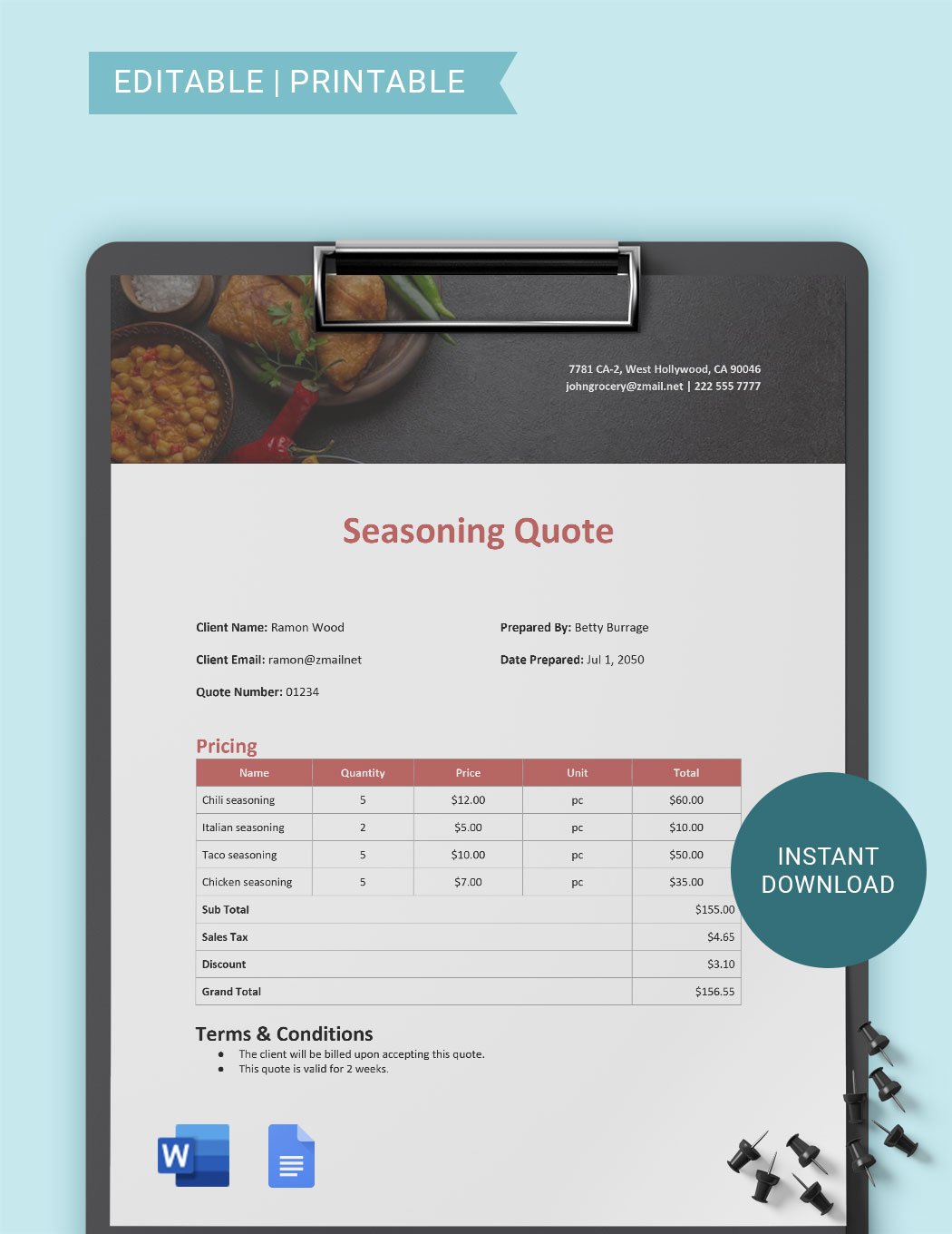 Grocery Shop Quotation Template