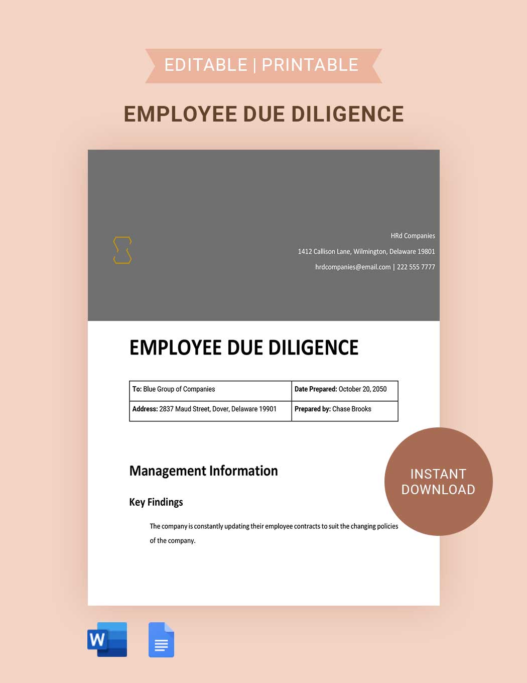 Employee Due Diligence in Word, Google Docs, Apple Pages