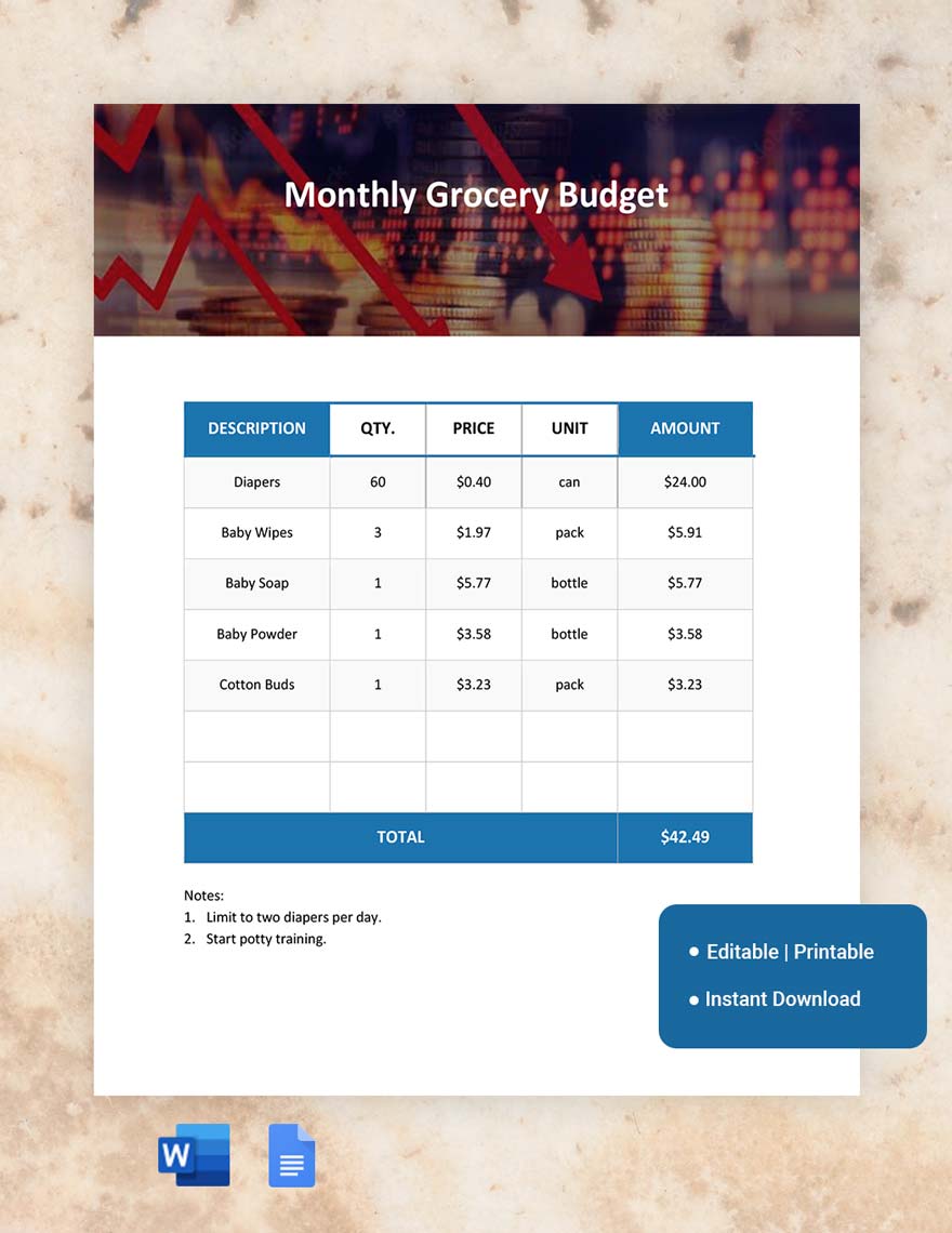 Free Free Monthly Grocery Budget Template Google Docs Word 