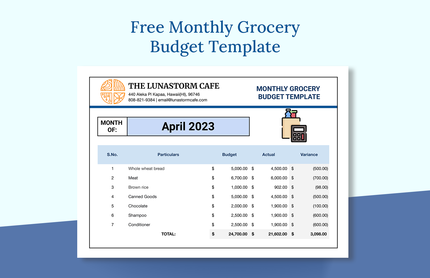 Monthly Grocery Budget Template