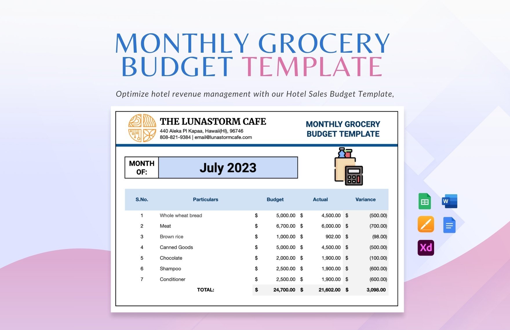Free Monthly Grocery Budget Template in Word, Google Docs, Google Sheets, Apple Pages, Adobe XD