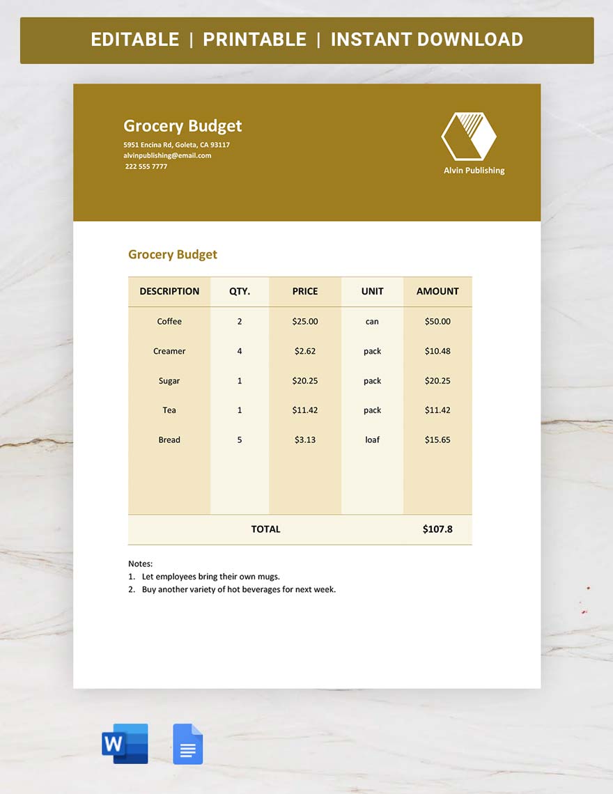 Free Free Monthly Grocery Budget Template Google Docs Word Apple