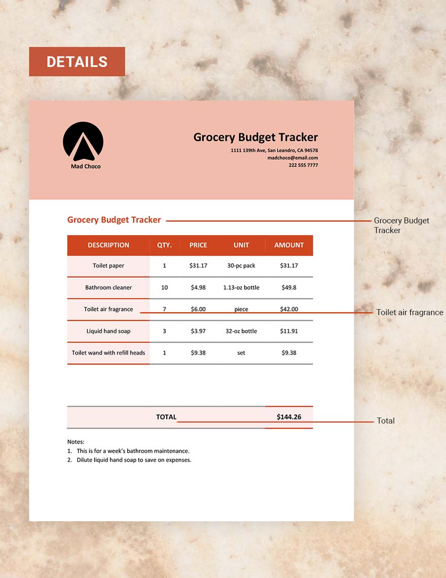 Grocery Budget Tracker Template