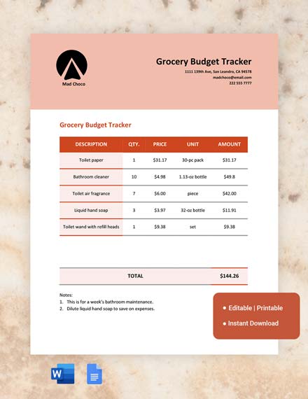 FREE Grocery Budget Template Download in Word Google Docs Excel