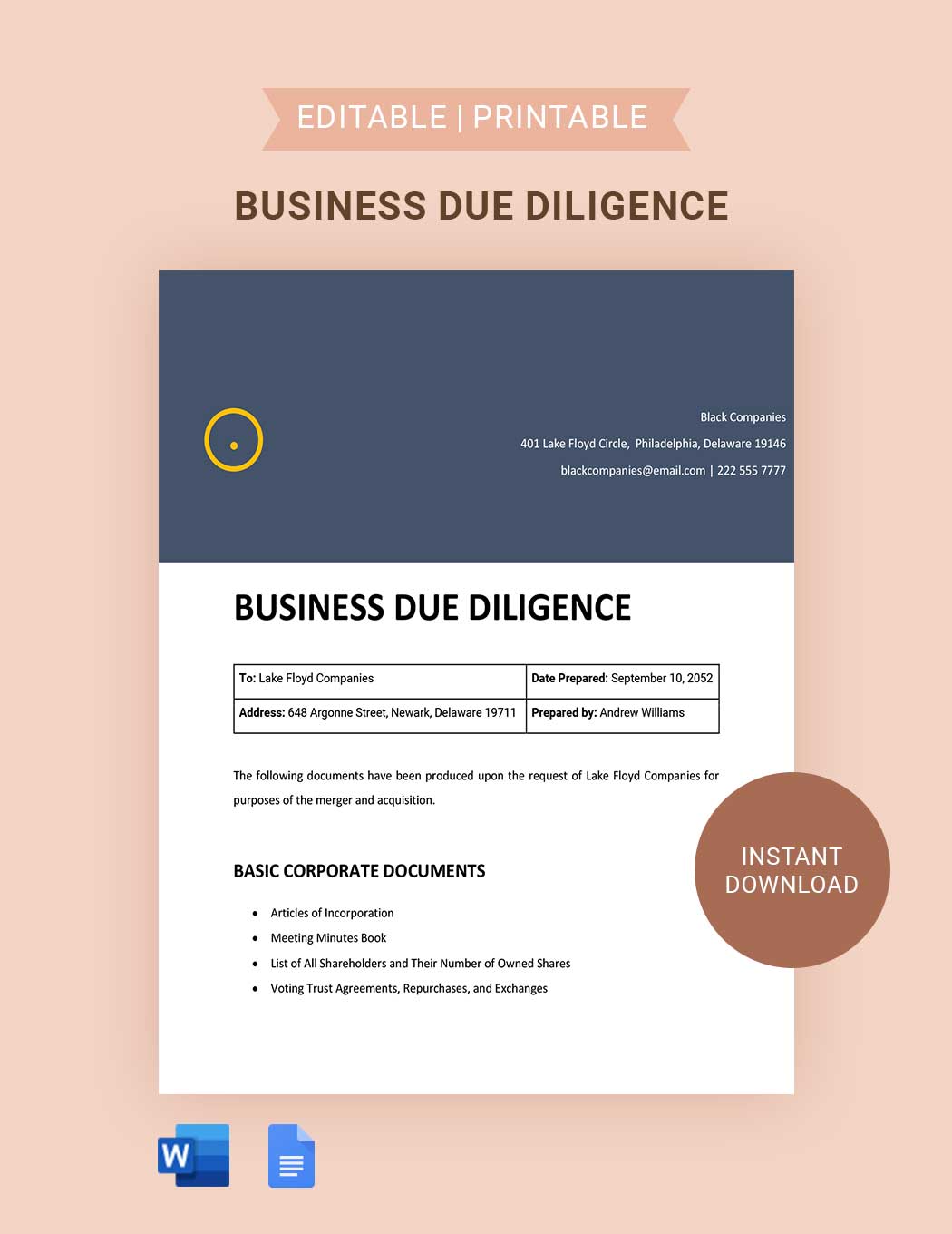 Business Due Diligence in Word, Google Docs, Apple Pages