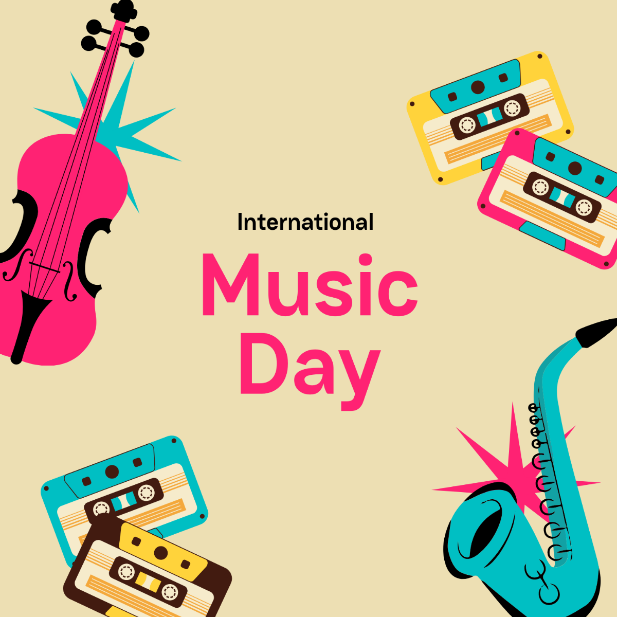 International Music Day Greeting Card Vector Template