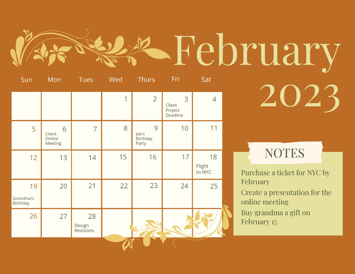 Fancy February 2023 Calendar Template