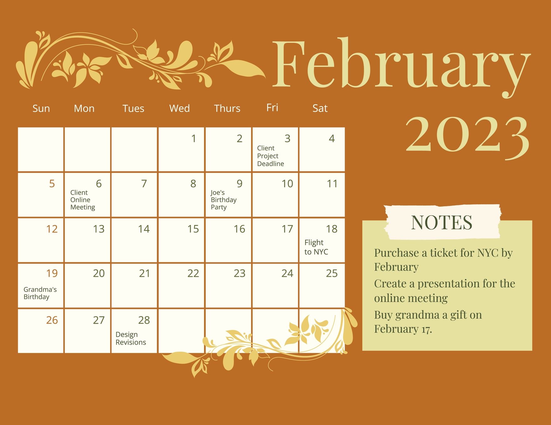 Fancy February 2023 Calendar