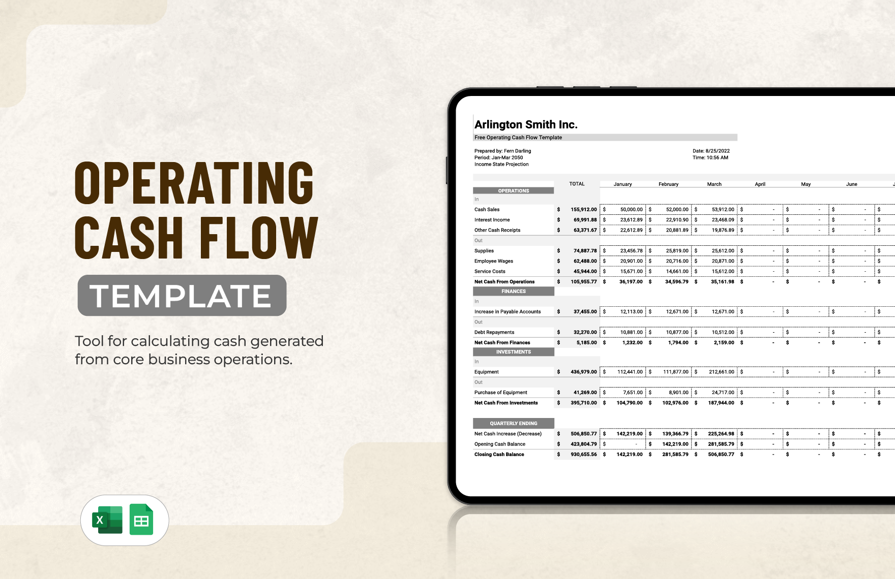 Operating Cash Flow Template in Excel, Google Sheets