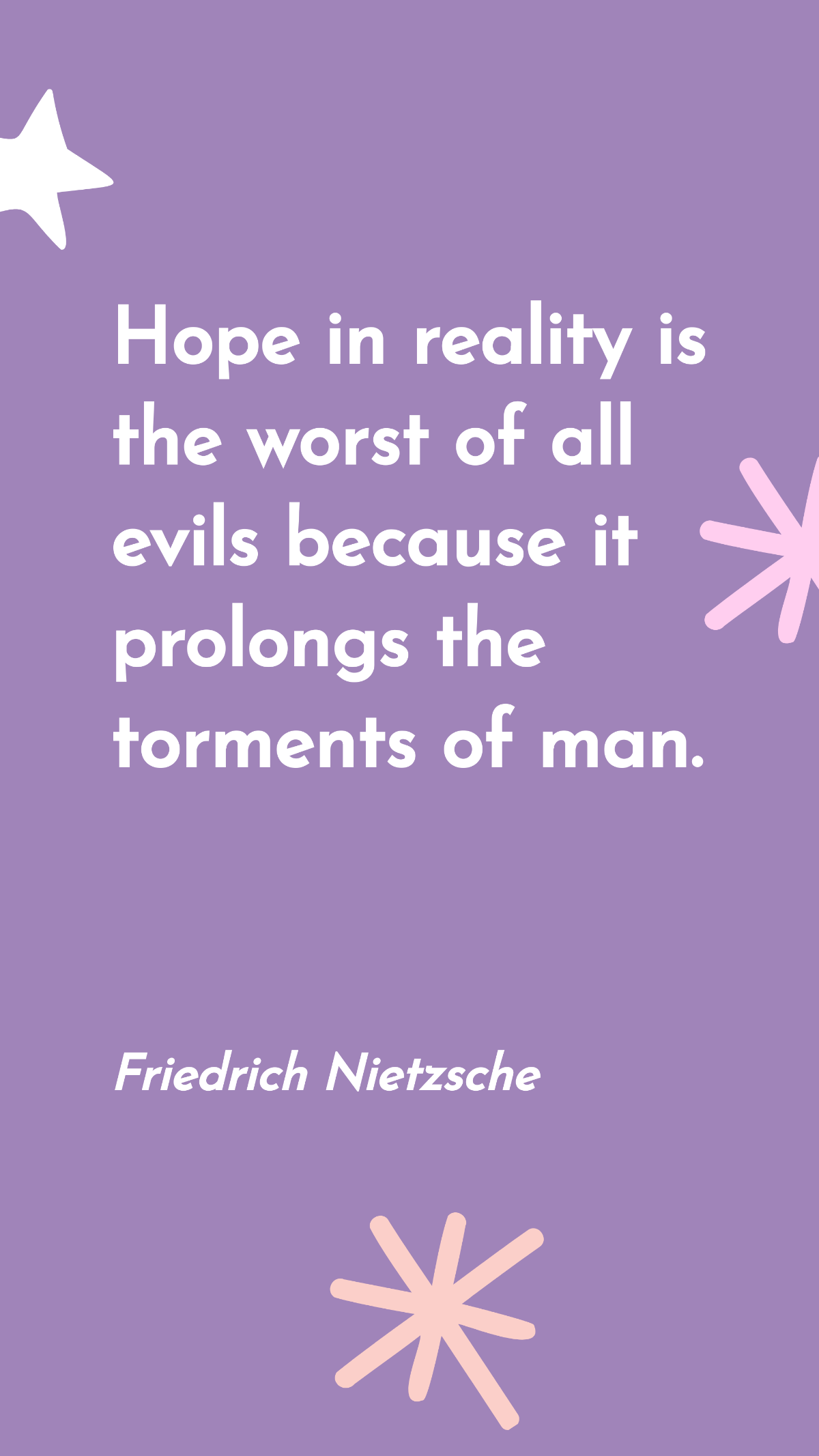 Friedrich Nietzsche - Hope in reality is the worst of all evils because it prolongs the torments of man. Template