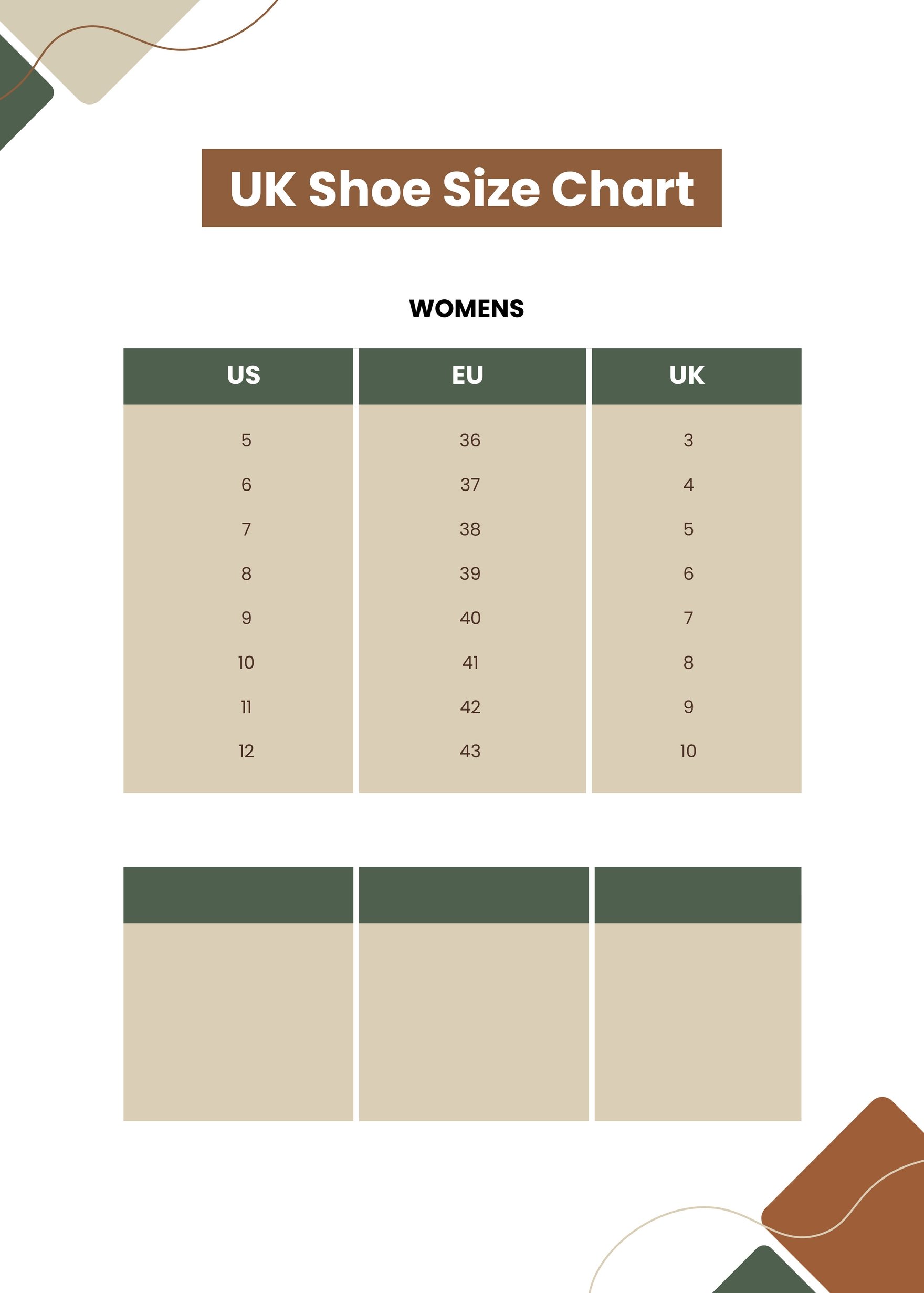 Free Uk Shoe Size Chart