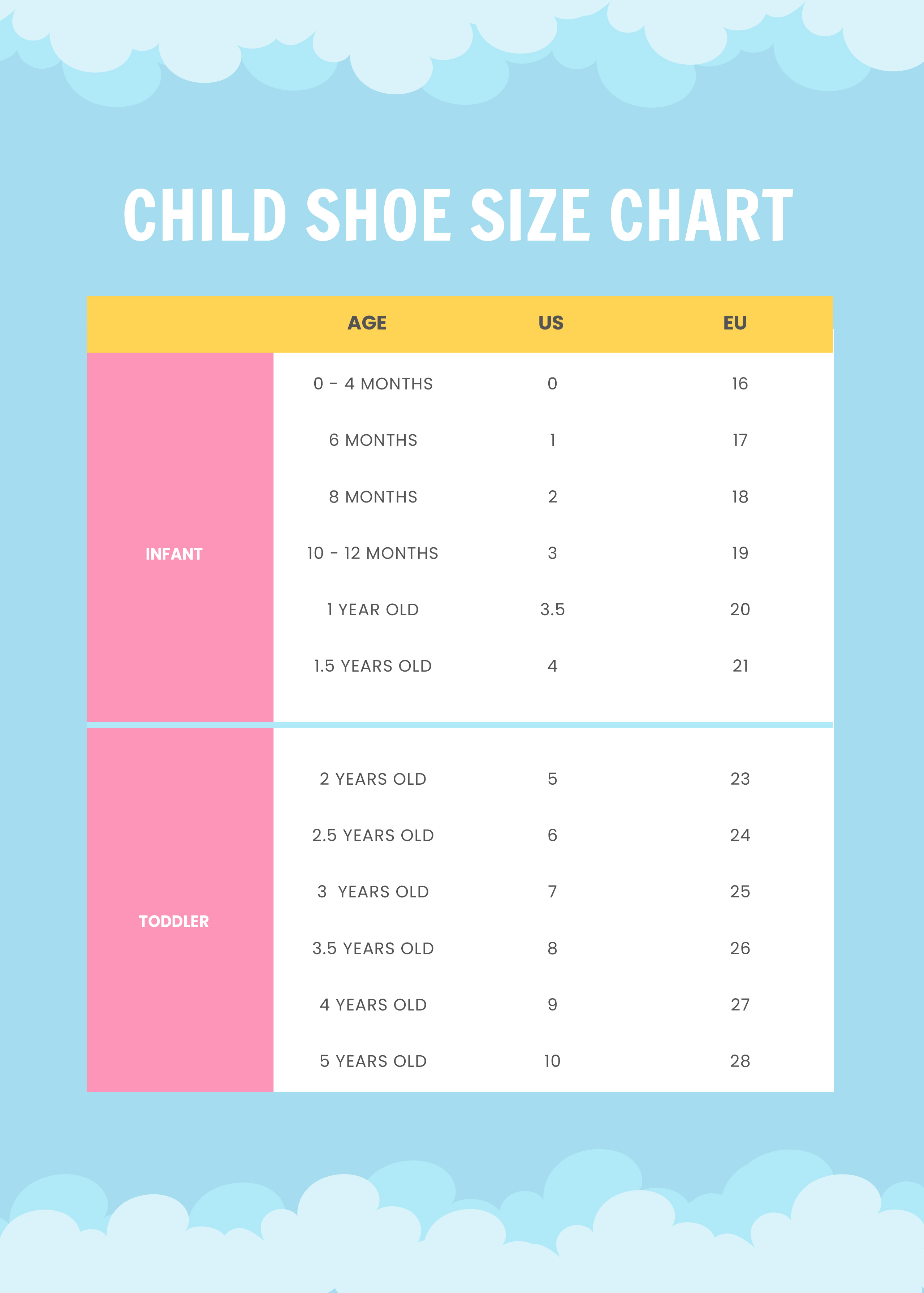 FREE Shoe Size Chart Template - Download in Word, Google Docs, PDF ...