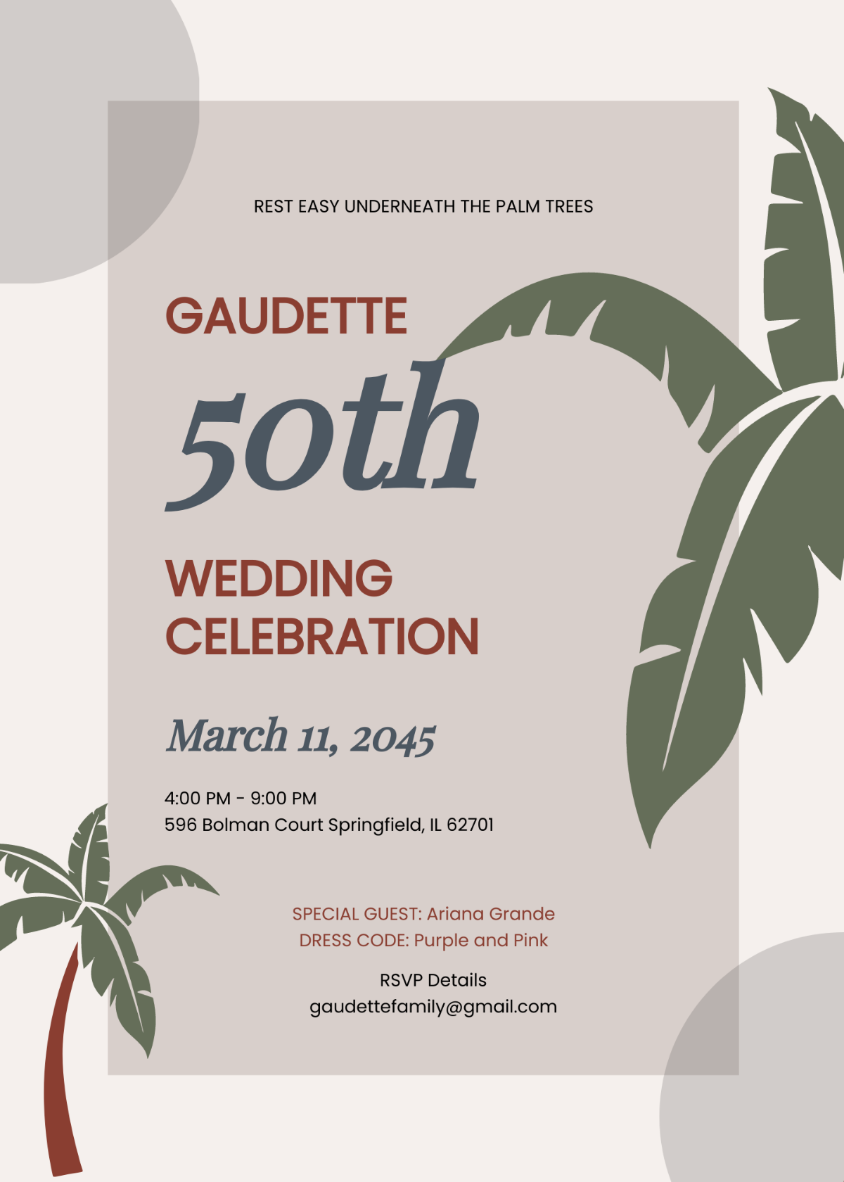 Palm Trees Luau Party Invitation