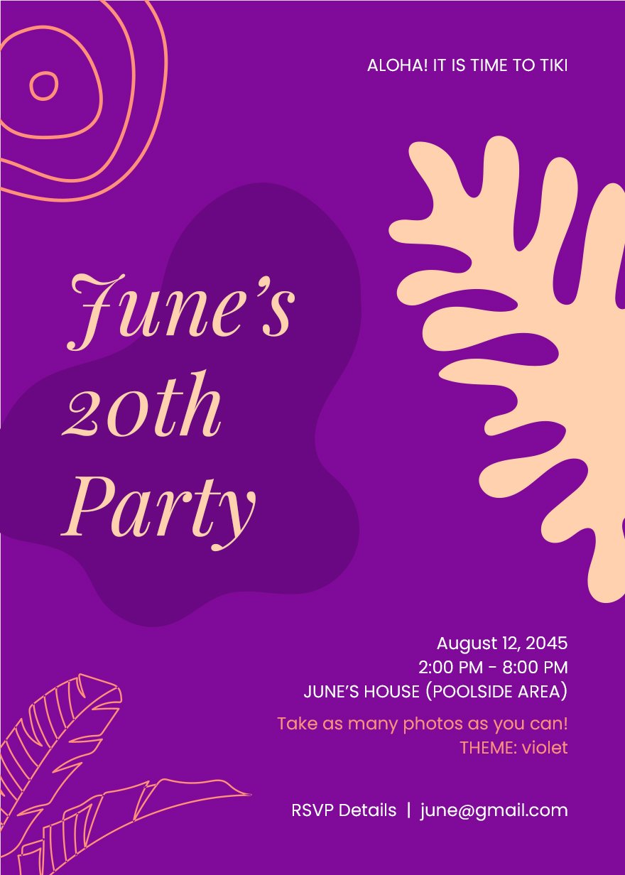 Violet Luau Party Invitation
