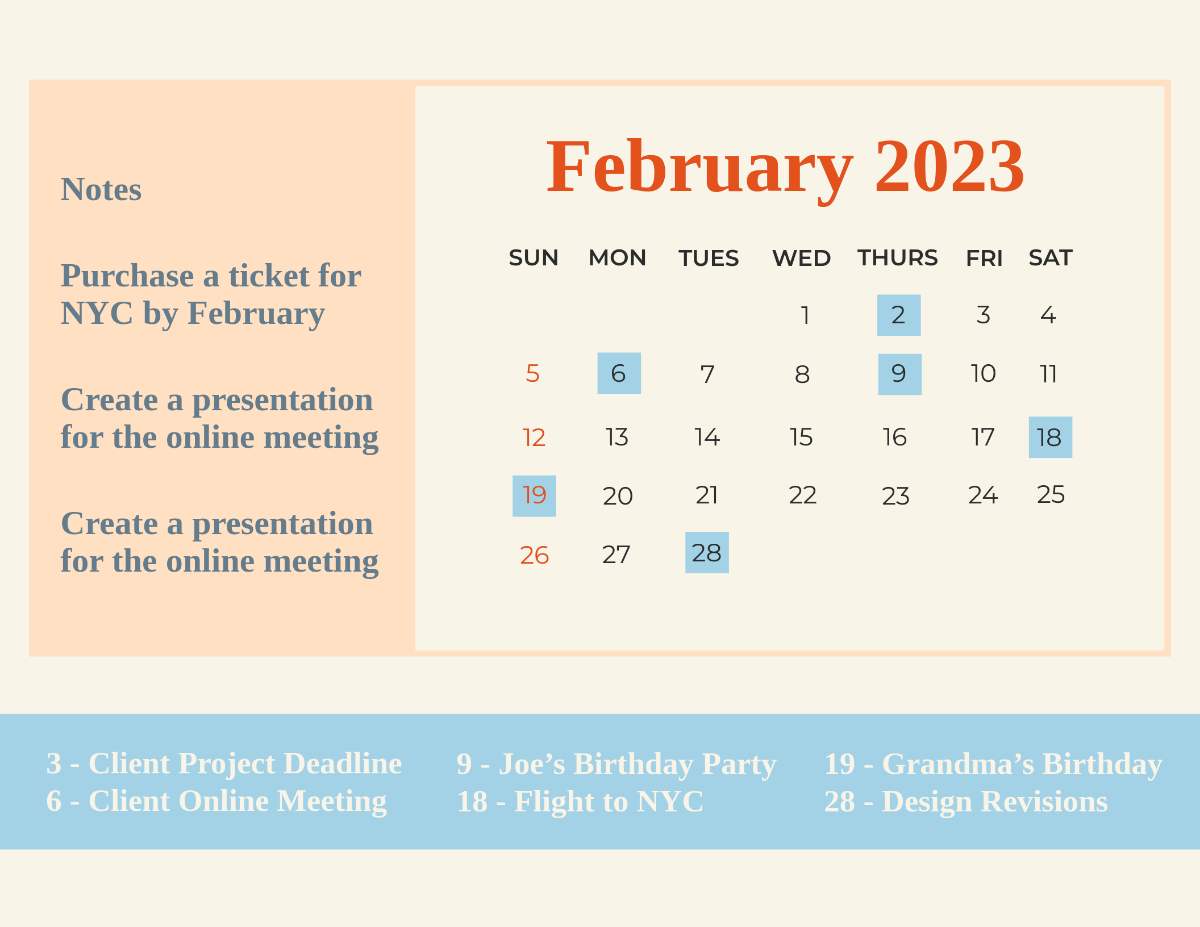 Colorful February 2023 Calendar Template