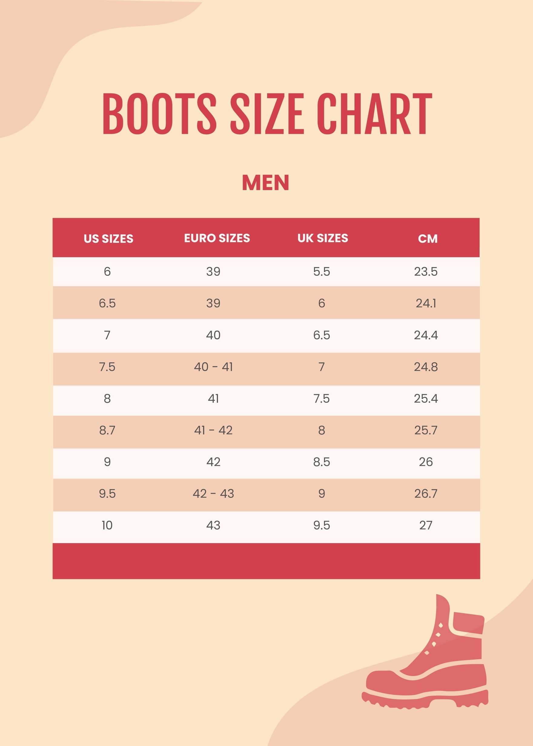 Shoe To Boot Size Conversion Chart