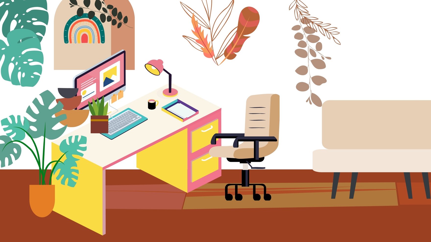 Boho Office Background in Illustrator, EPS, SVG, JPG, PNG