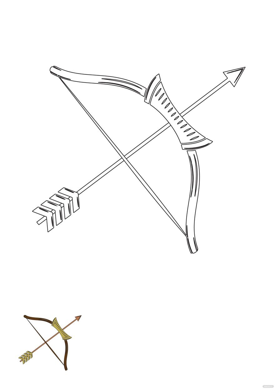 Free Old Bow And Arrow Coloring Page in PDF, EPS, JPG