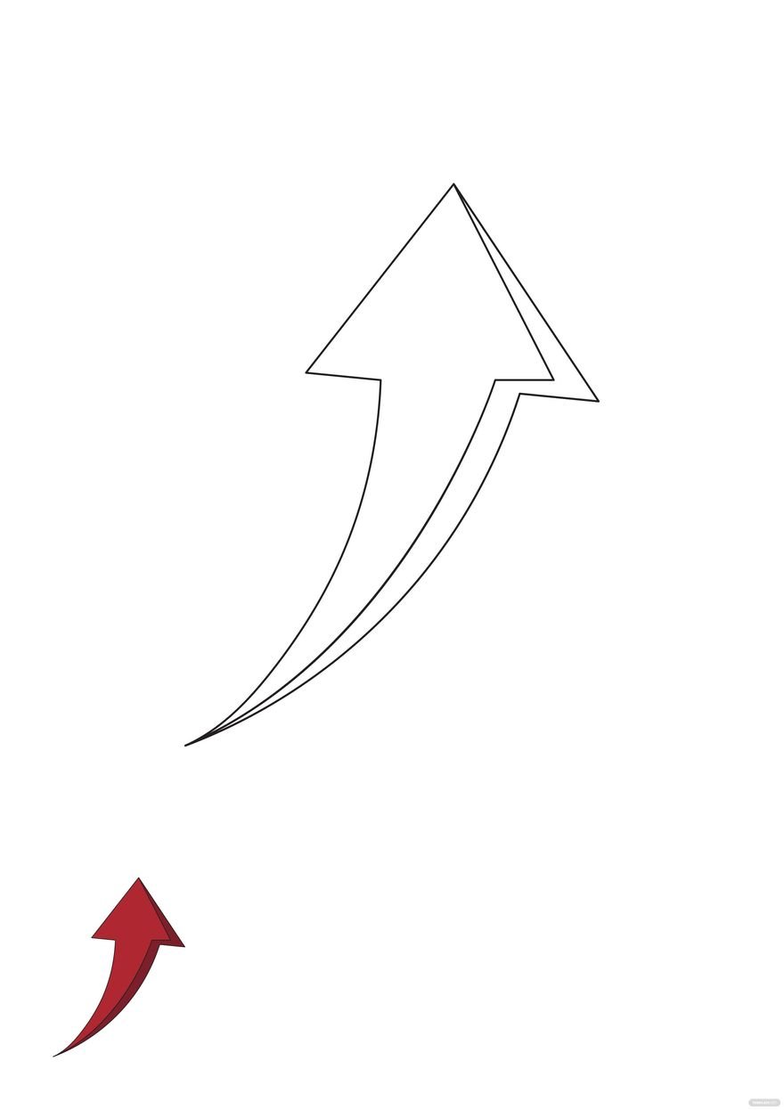 Curved Red Arrow Coloring Page in PDF, EPS, JPG