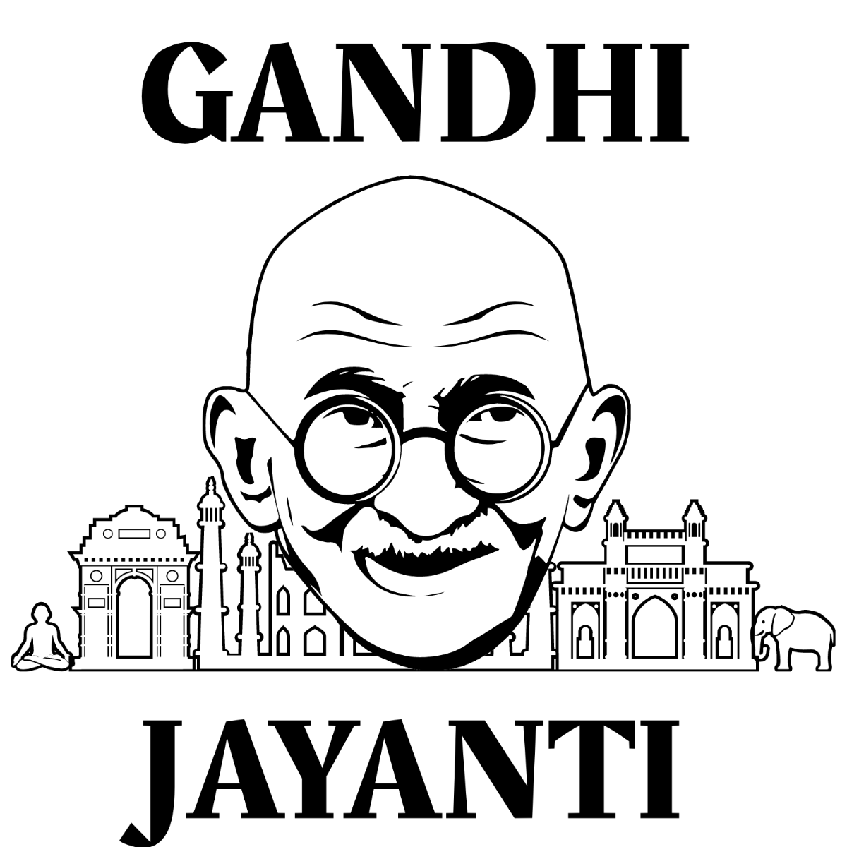 Gandhi Jayanti Drawing Vector Template