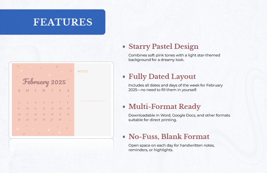 Blank February 2025 Calendar Template