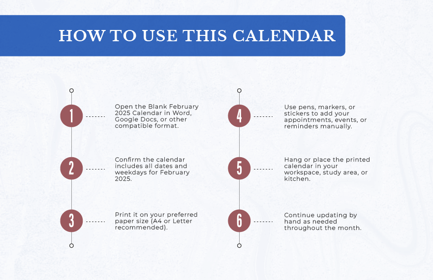 Blank February 2025 Calendar Template