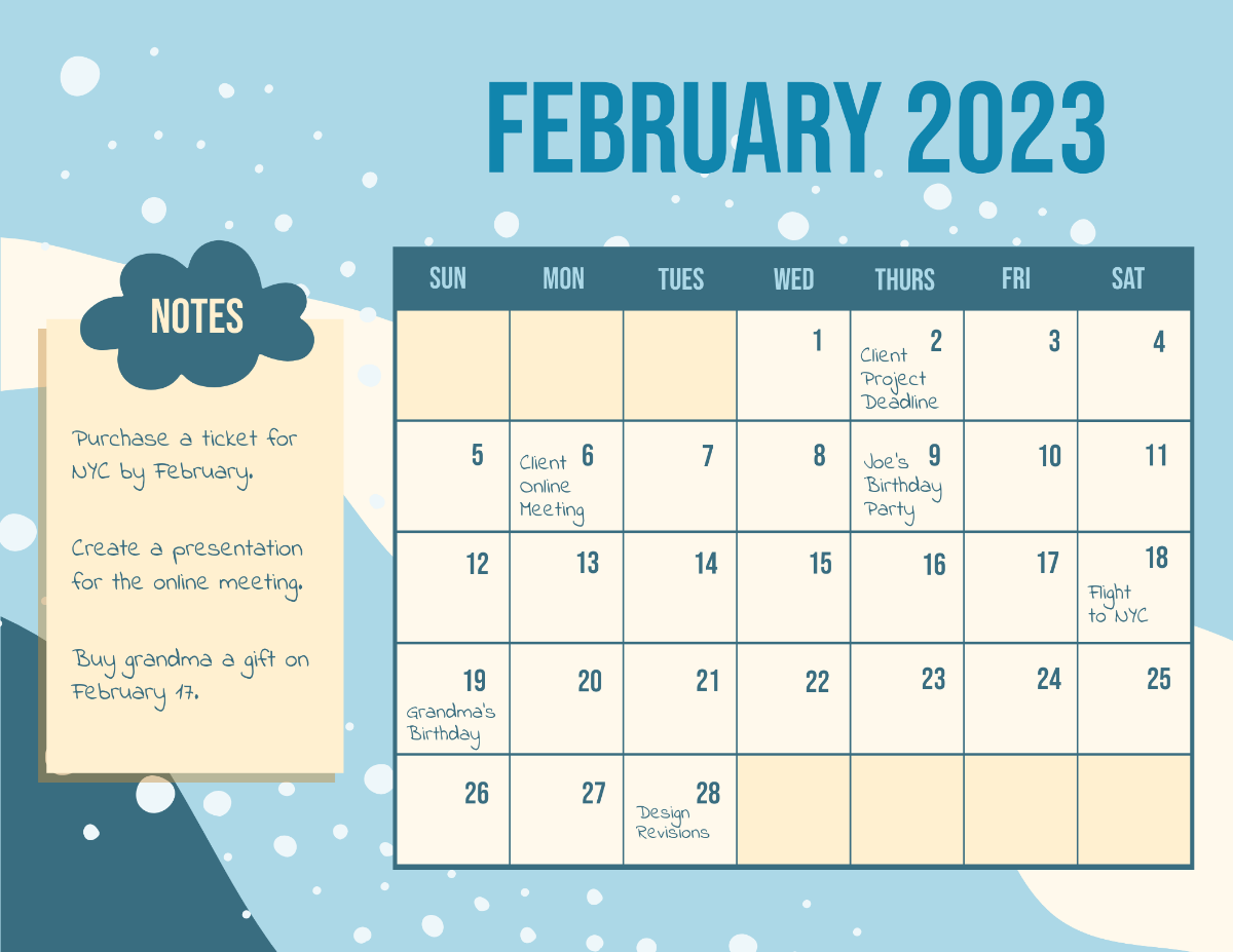 Blue February 2023 Calendar Template