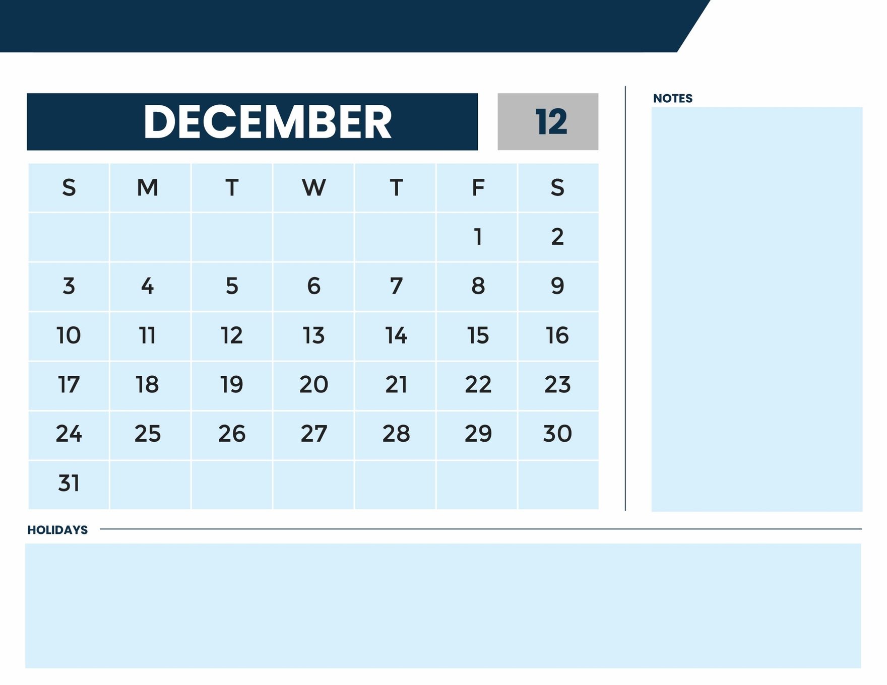 Printable Year 2023 Monthly Calendar Template