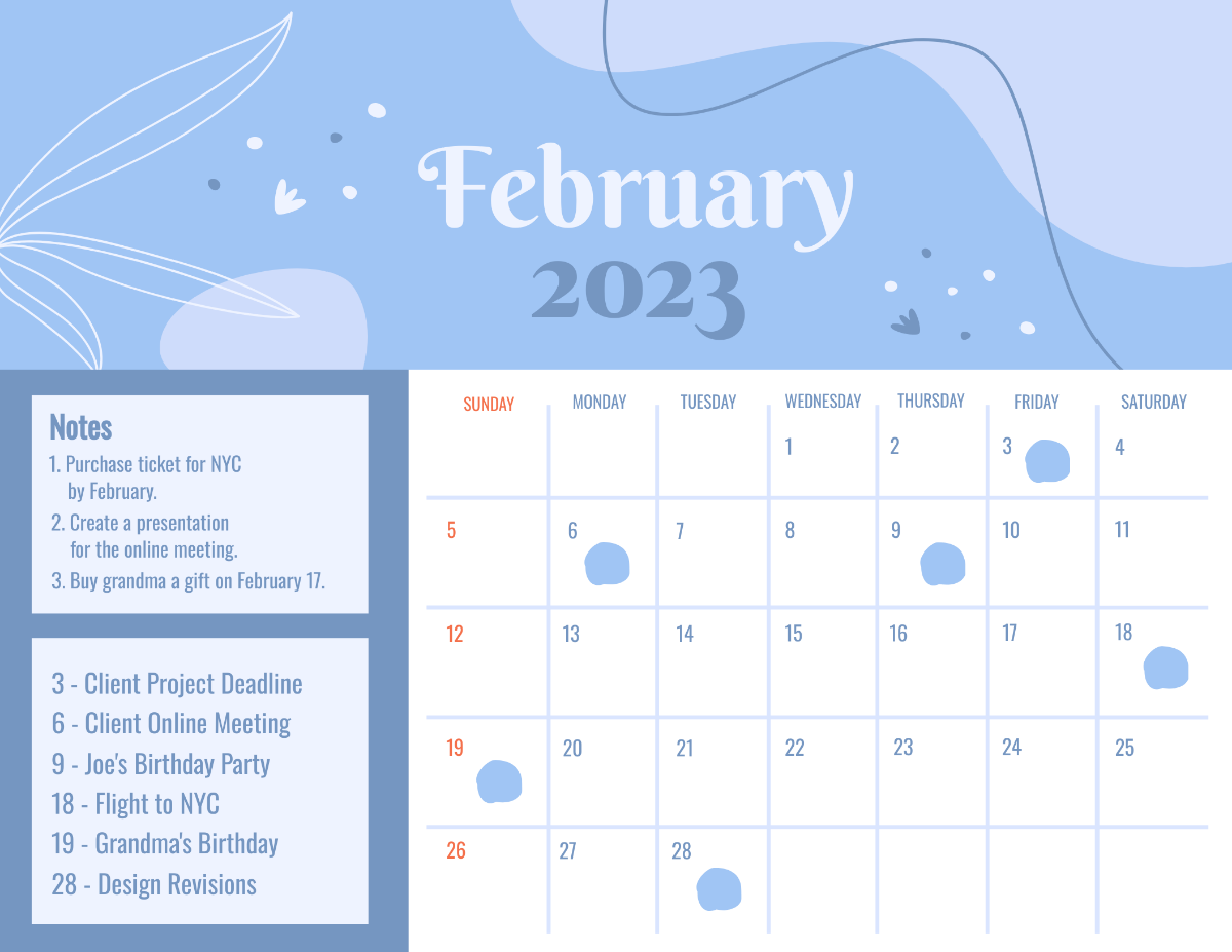 February 2023 Monthly Calendar Template