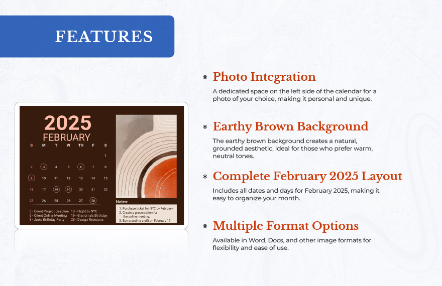 February 2025 Photo Calendar Template
