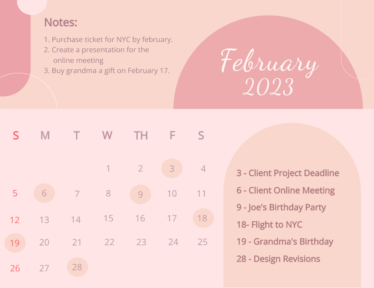 Pink February 2023 Calendar Template