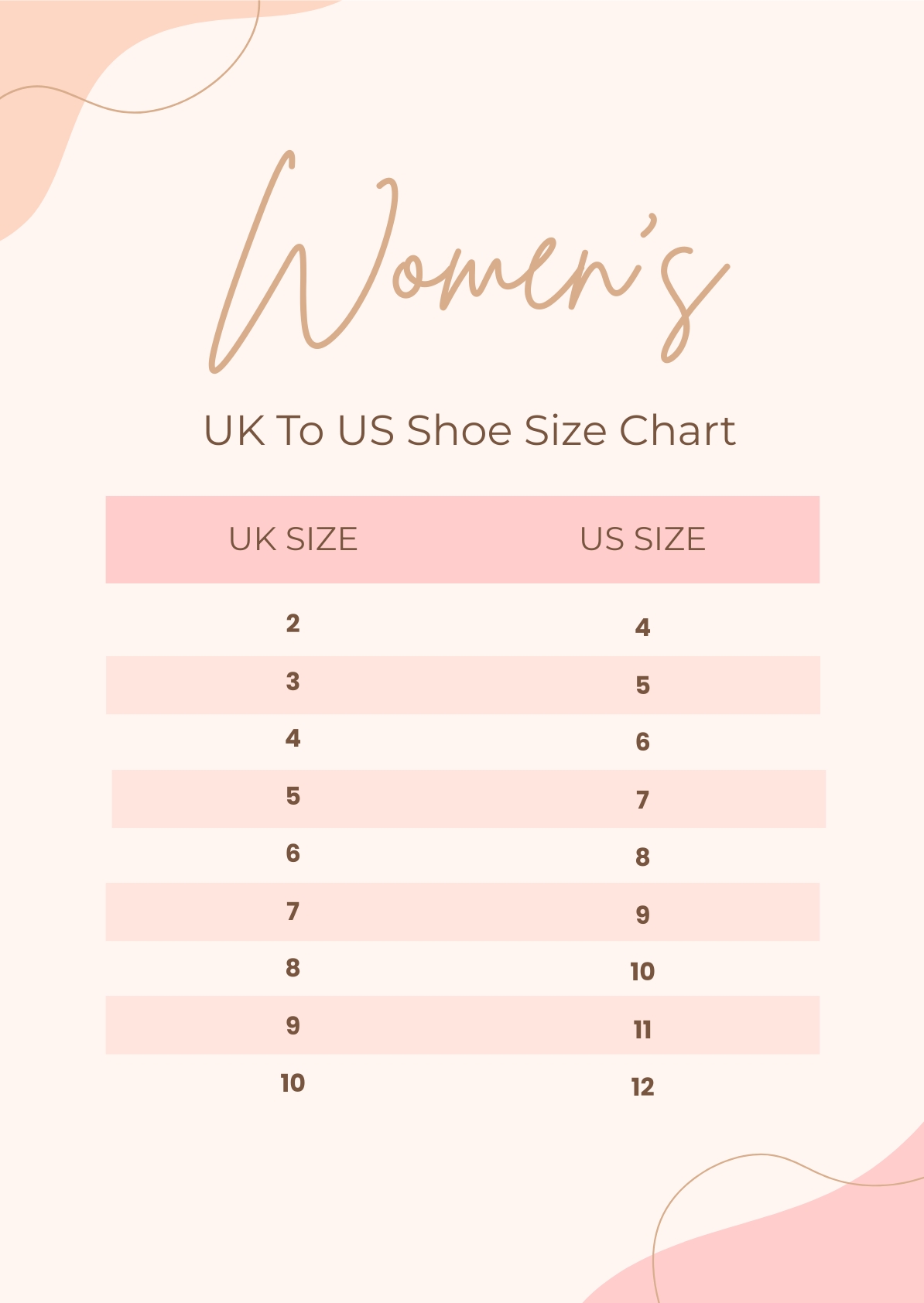 Women's Uk To Us Shoe Size Chart in Illustrator, PDF - Download | Template.net