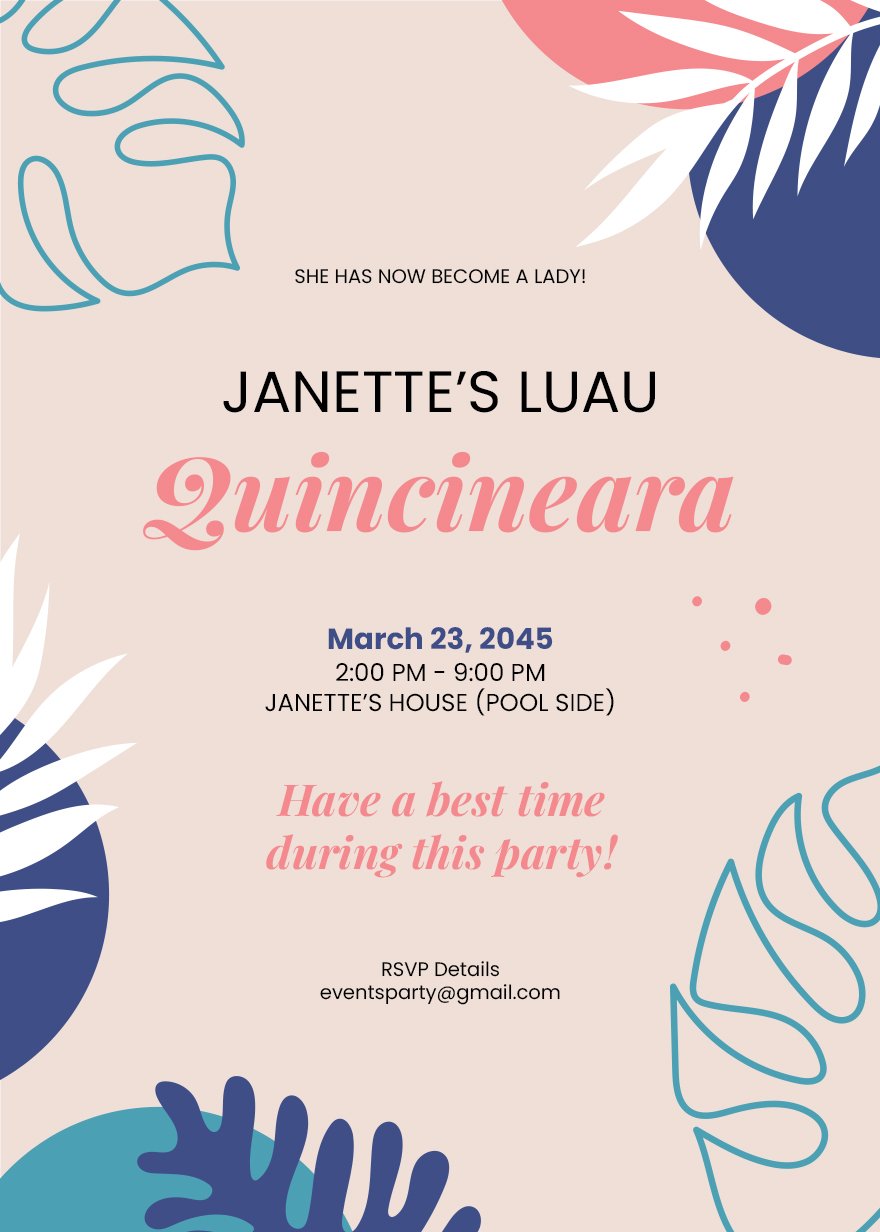 Luau Quincineara Fifteenth Party Invitation