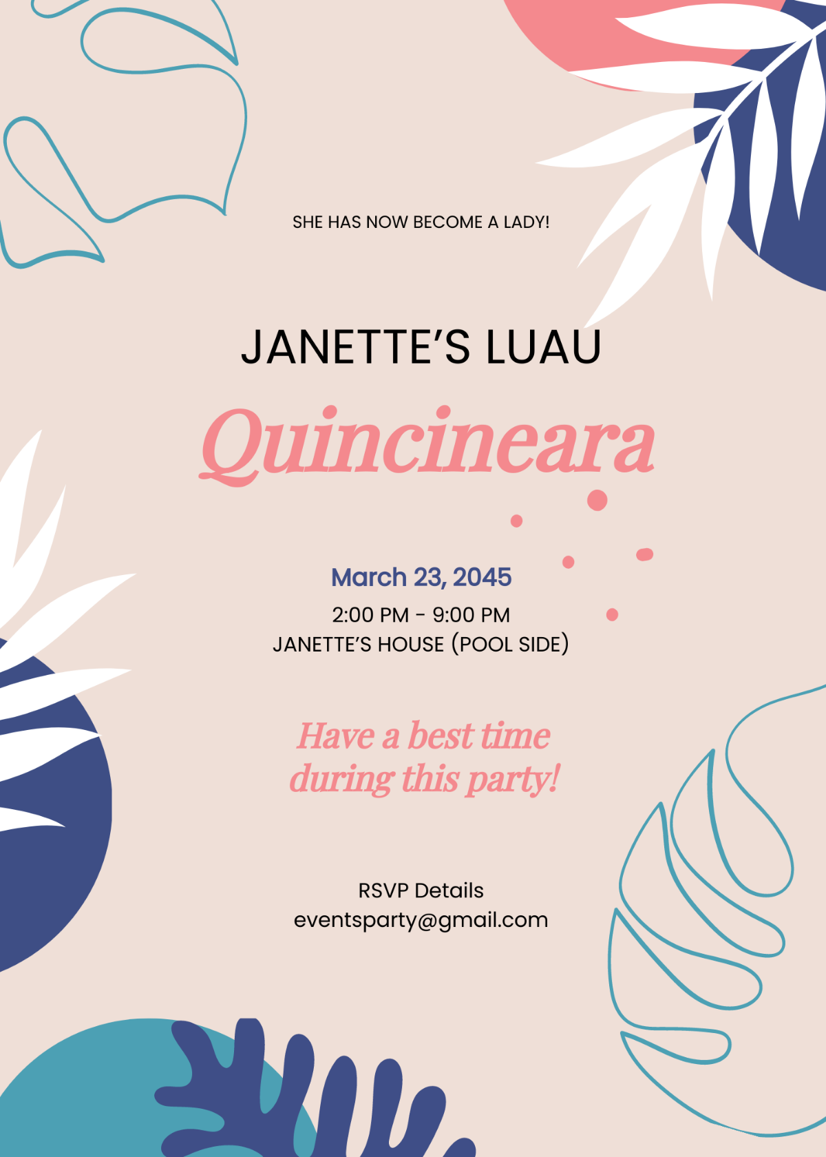 Free Luau Quincineara Fifteenth Party Invitation Template