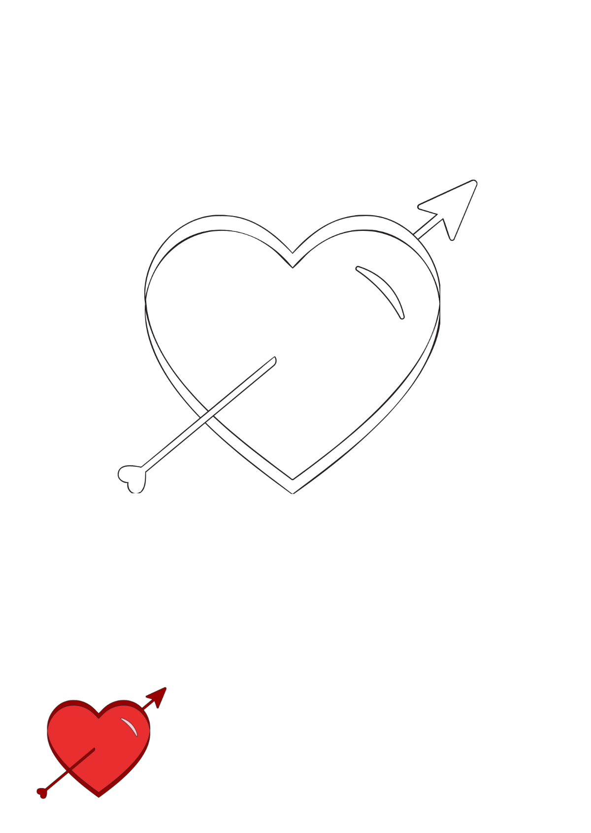 Red Heart With Arrow Coloring Page Template
