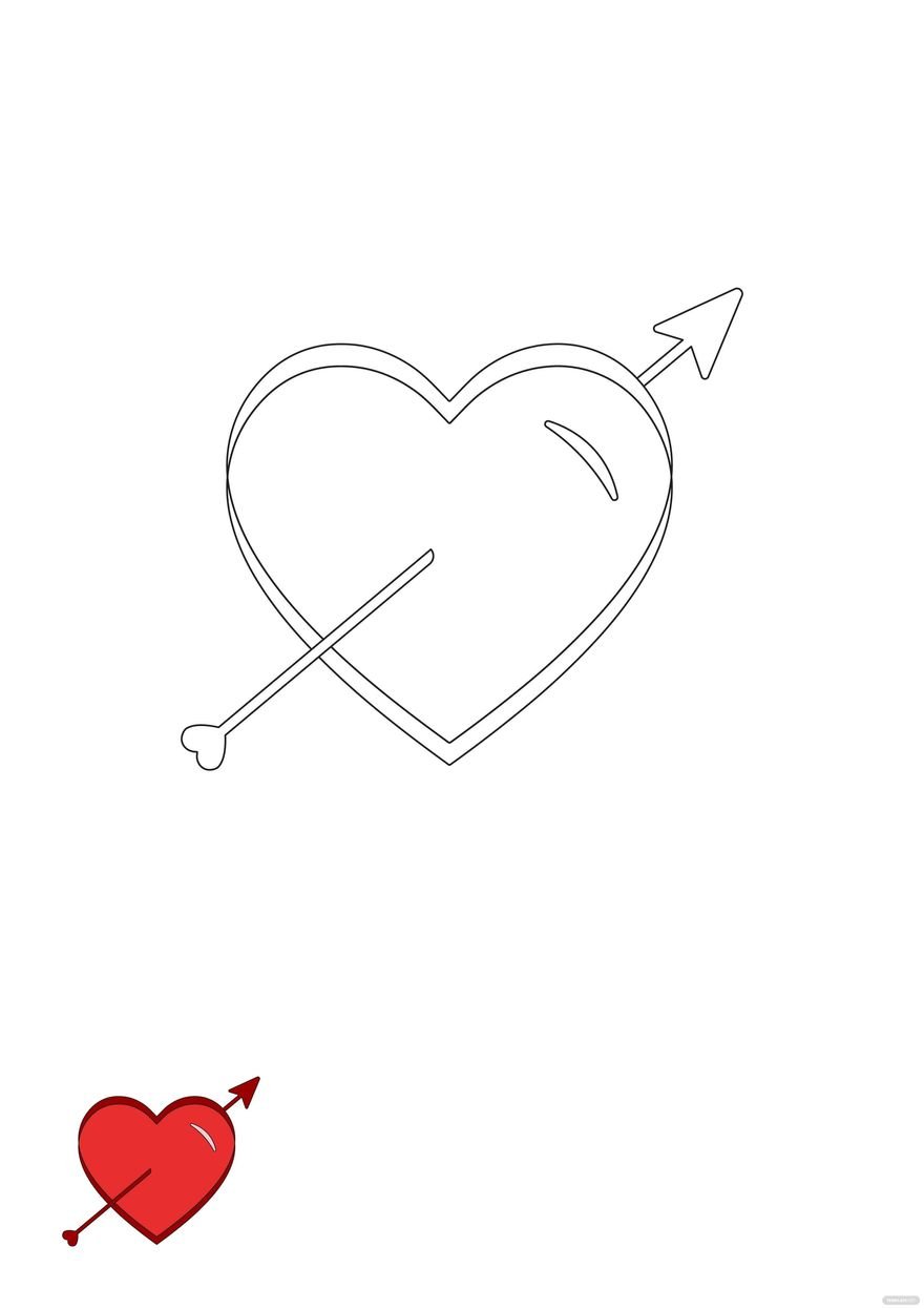 Red Heart With Arrow Coloring Page