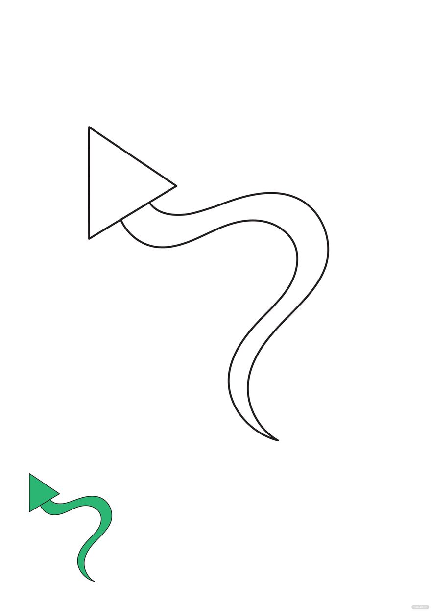Green Curved Arrow Coloring Page in PDF, EPS, JPG