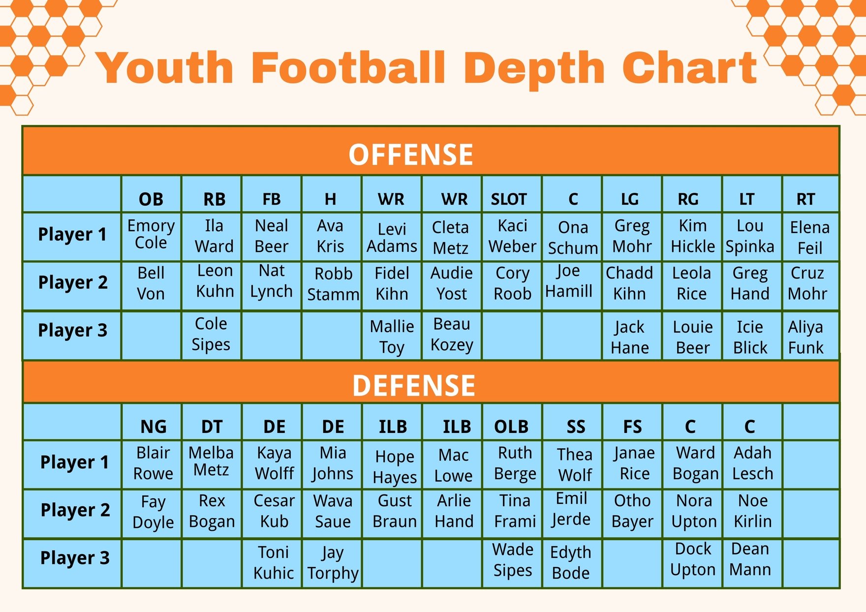 Youth Football Depth Chart